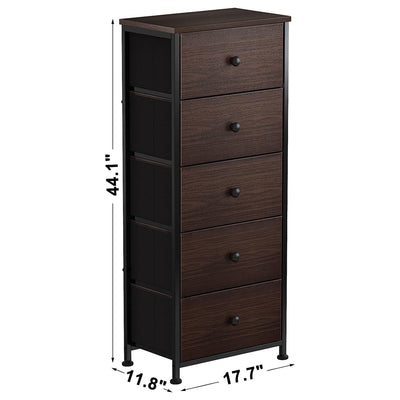 REAHOME Vertical Metal Tower Dresser w/5 Fabric Drawer Bins, Rustic Brown (Used)