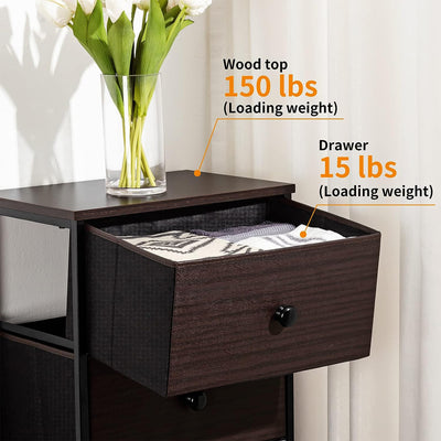 REAHOME Vertical Narrow Metal Tower Dresser w/5 Fabric Bins, Brown (Open Box)