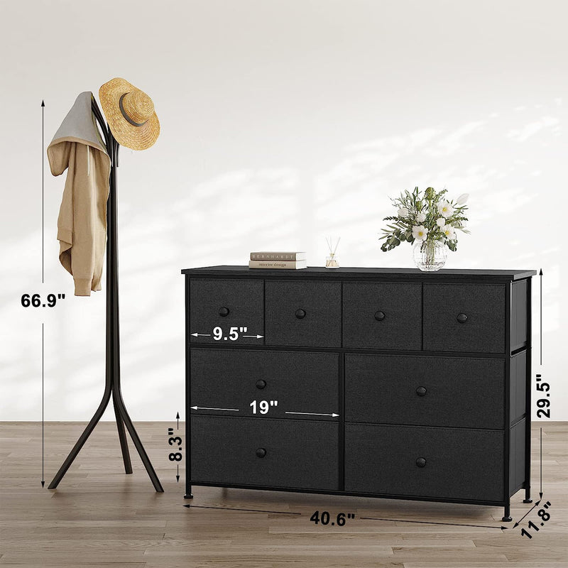 REAHOME 8 Drawer Steel Frame Bedroom Storage Chest Dresser, Black/Gray(Open Box)