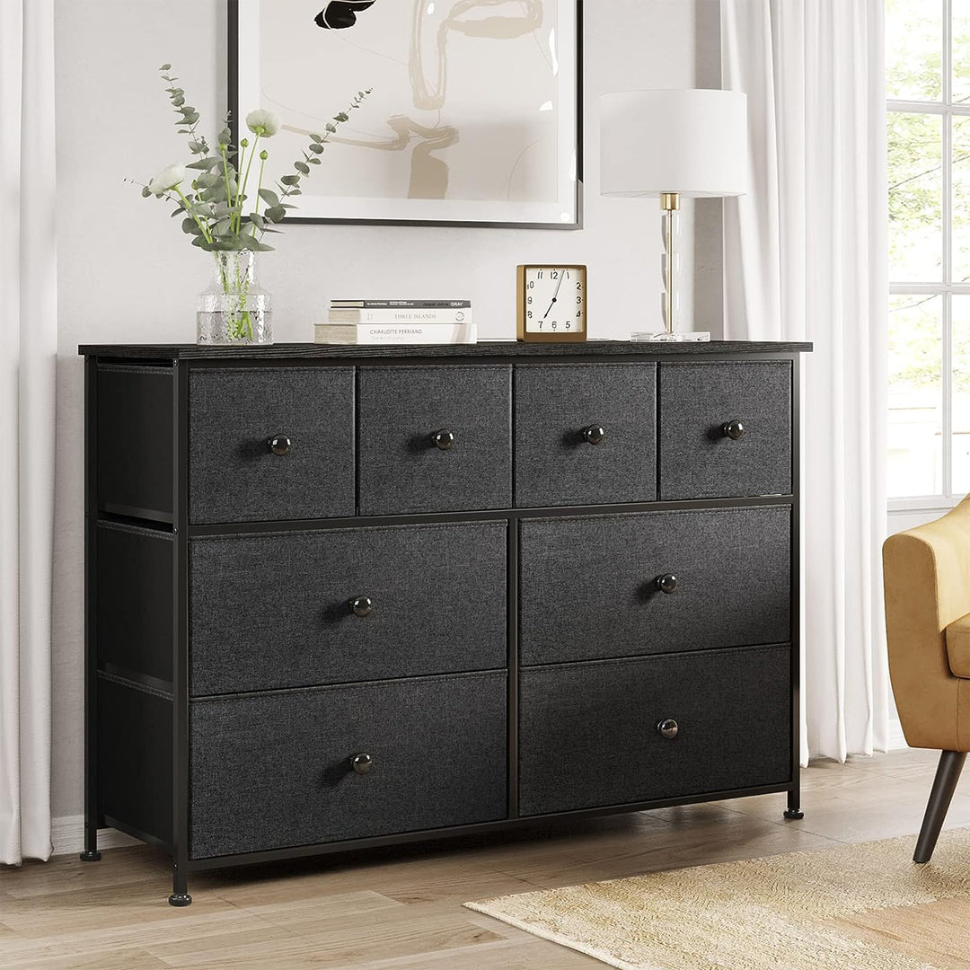 REAHOME 8 Drawer Steel Bedroom Storage Organizer Chest Dresser, Black/Gray(Used)