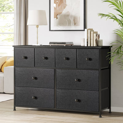 REAHOME 8 Drawer Steel Frame Bedroom Storage Chest Dresser, Black/Gray(Open Box)