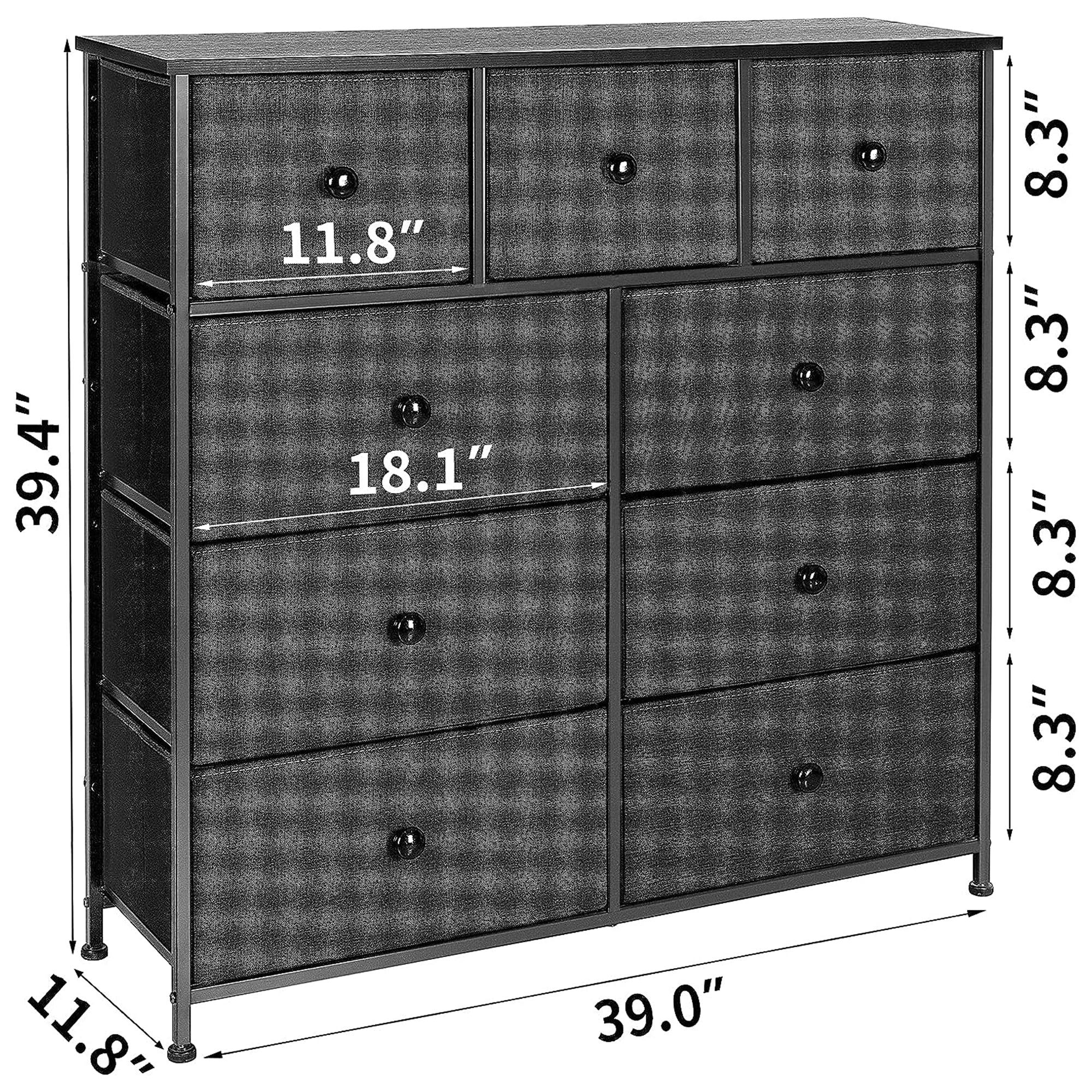 REAHOME 9 Drawer Steel Frame Bedroom Storage Organizer Chest Dresser, Black/Gray - VMInnovations