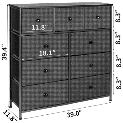 REAHOME 9 Drawer Steel Frame Bedroom Storage Organizer Chest Dresser, Black/Gray - VMInnovations