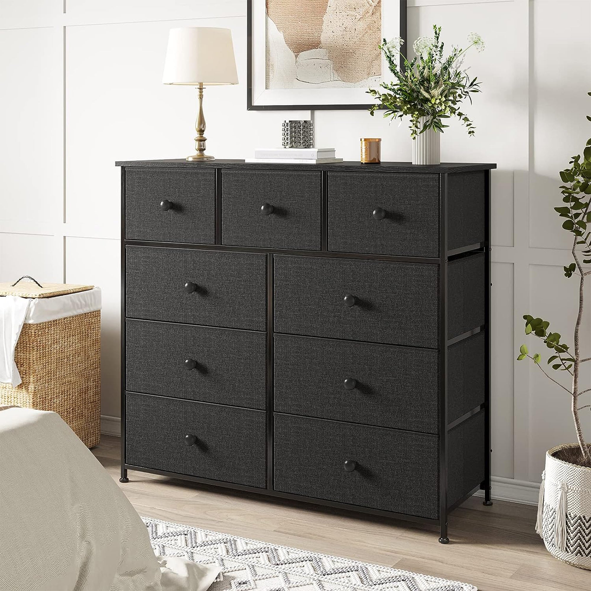 REAHOME 9 Drawer Steel Frame Bedroom Storage Organizer Chest Dresser, Black/Gray - VMInnovations