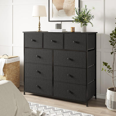 REAHOME 9 Drawer Steel Frame Bedroom Storage Organizer Chest Dresser, Black/Gray - VMInnovations