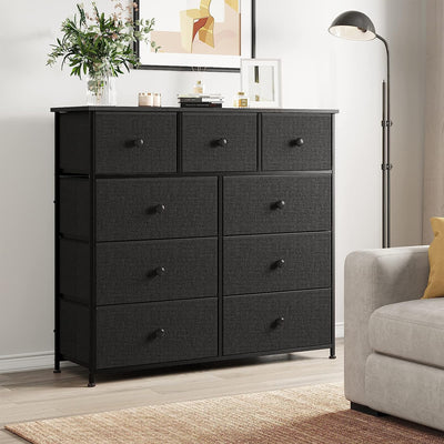 REAHOME 9 Drawer Steel Frame Bedroom Storage Organizer Chest Dresser, Black/Gray - VMInnovations