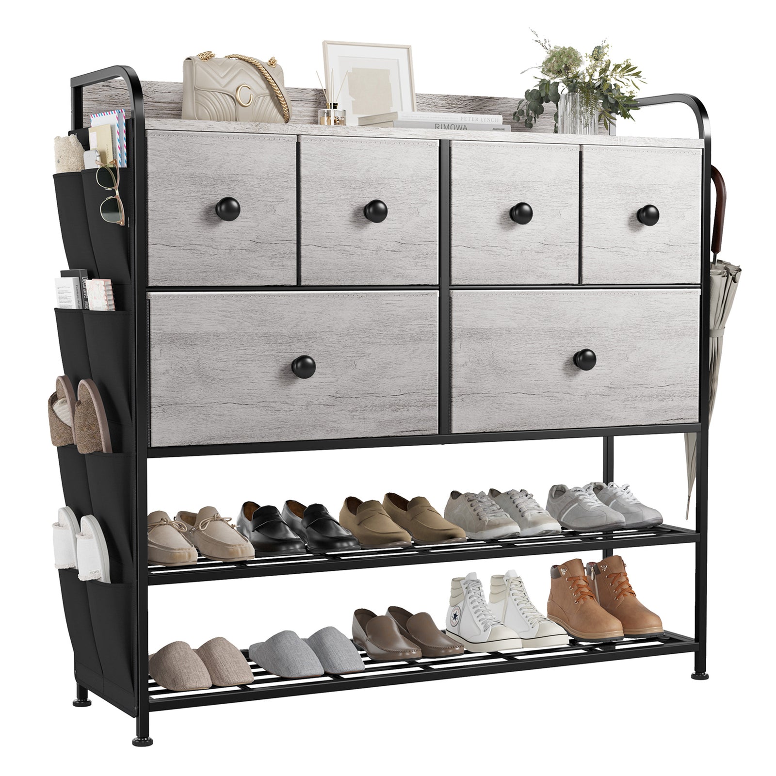 REAHOME 6 Fabric Drawer Dresser w/2 Tier Storage Shelf & Pockets,Taupe(Open Box) - VMInnovations