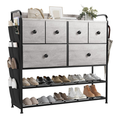 REAHOME 6 Fabric Drawer Dresser with 2 Tier Storage Shelf & Pockets, Dark Taupe