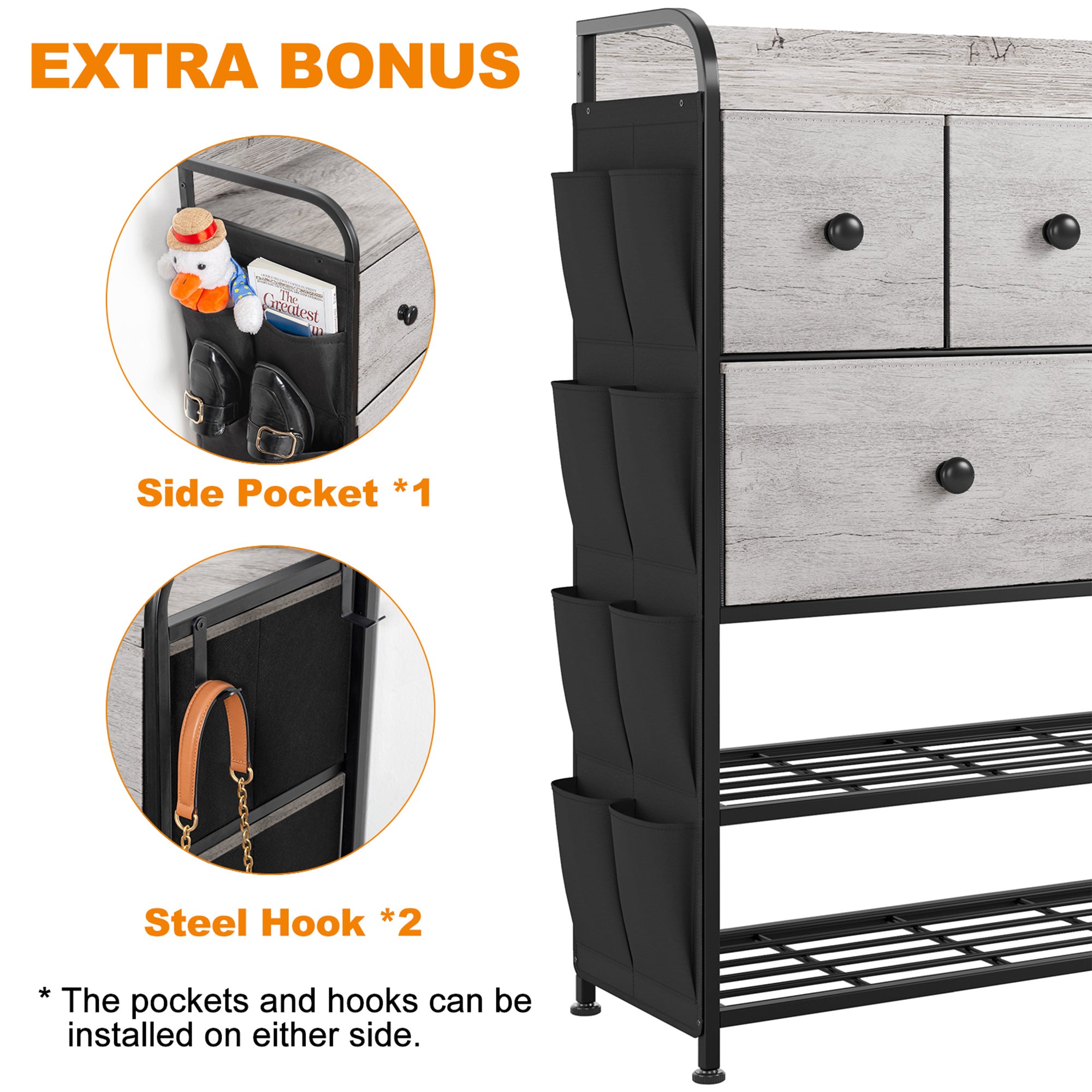 REAHOME 6 Fabric Drawer Dresser w/2 Tier Storage Shelf & Pockets,Taupe(Open Box) - VMInnovations