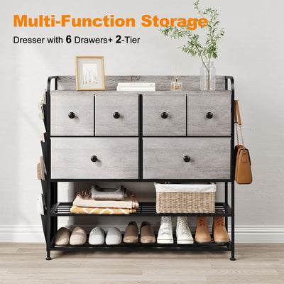 REAHOME 6 Fabric Drawer Dresser w/2 Tier Storage Shelf & Pockets,Taupe(Open Box) - VMInnovations