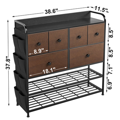 REAHOME 6 Fabric Drawer Dresser w/2 Tier Storage Shelf & Pockets, Espresso(Used) - VMInnovations