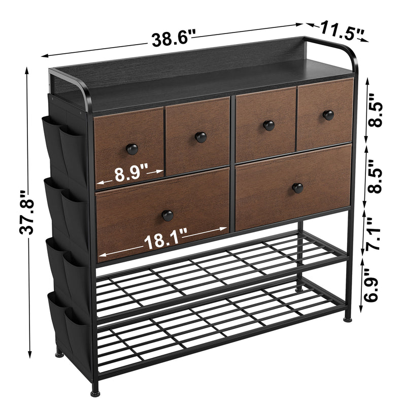 REAHOME 6 Fabric Drawer Dresser w/2 Tier Storage Shelf & Pockets, Espresso(Used)