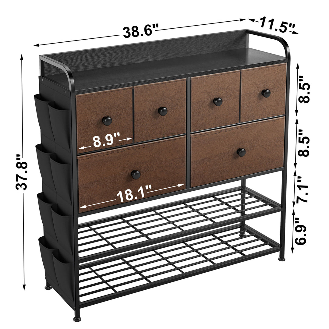 REAHOME 6 Fabric Drawer Dresser w/2 Tier Shelf & Pockets, Espresso (Open Box)