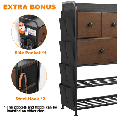 REAHOME 6 Fabric Drawer Dresser with 2 Tier Storage Shelf & Pockets, Espresso