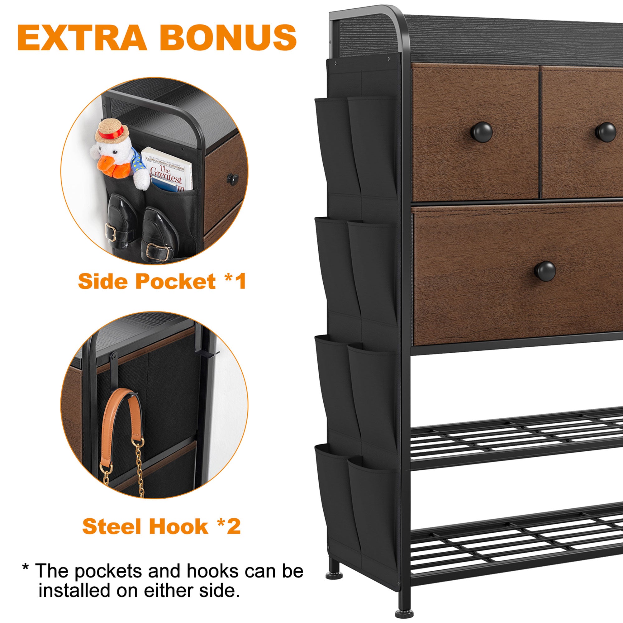 REAHOME 6 Fabric Drawer Dresser w/2 Tier Shelf & Pockets, Espresso (Open Box) - VMInnovations