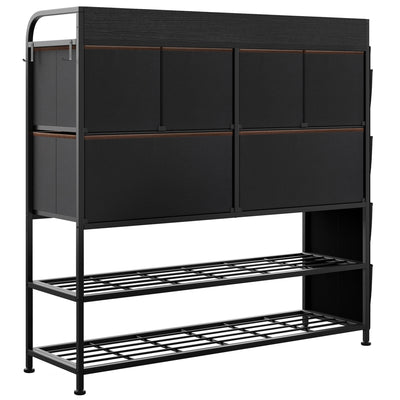 REAHOME 6 Fabric Drawer Dresser with 2 Tier Storage Shelf & Pockets, Espresso