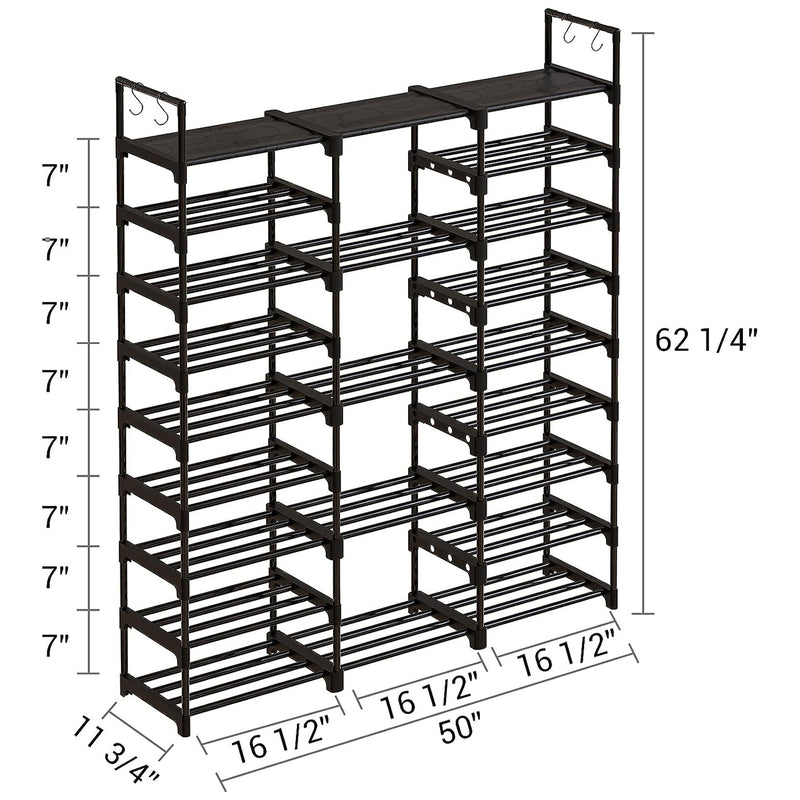 WOWLIVE 9 Tier Metal Shoe Rack, 50 to 55 Pair Shelf Organizer, Black (Open Box)