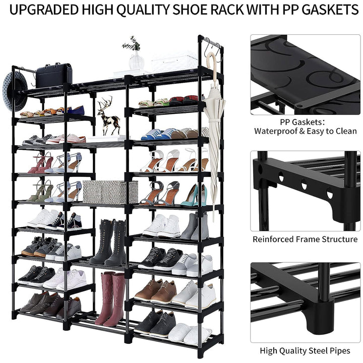 WOWLIVE 9 Tier Shoe Rack, 50-55 Pair Shelf Storage Organizer, Black (For Parts)