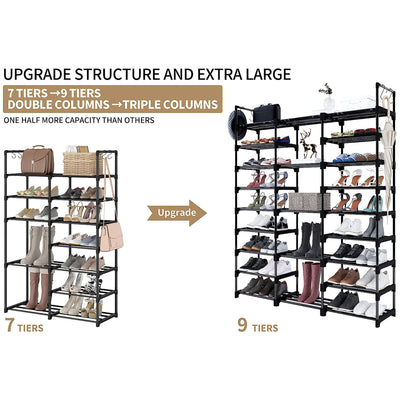 WOWLIVE 9 Tier Metal Shoe Rack, 50 to 55 Pair Shelf Organizer, Black (Open Box)