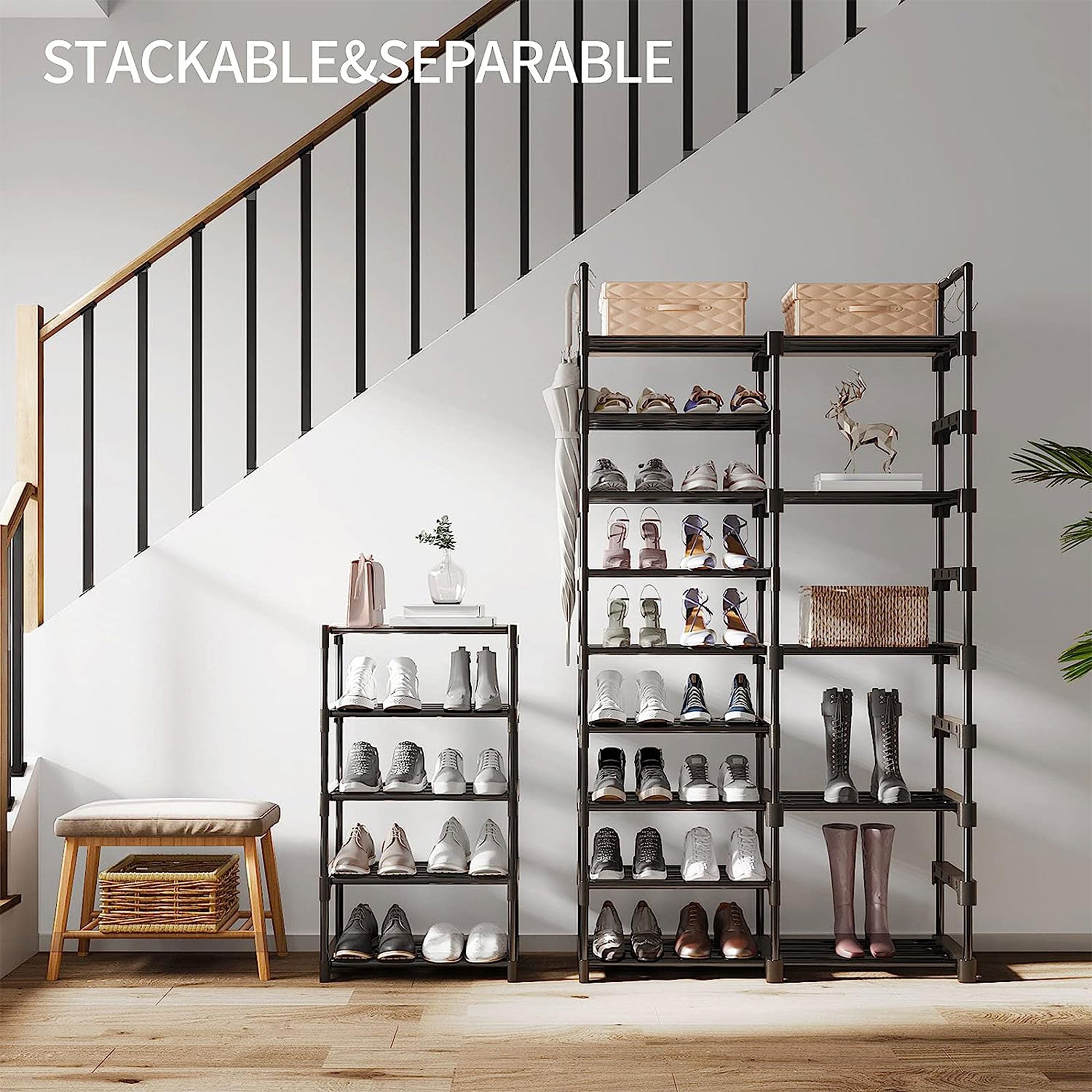 WOWLIVE 9 Tier Shoe Rack, 50 to 55 Pair Shelf Storage Organizer, Black (Used) - VMInnovations