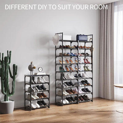 WOWLIVE 9 Tier Metal Shoe Rack, 50 to 55 Pair Shelf Organizer, Black (Open Box)