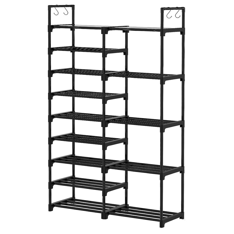 WOWLIVE 9 Tier Metal Shoe Rack, 30-35 Pair Shelf Organizer, Black (Used)