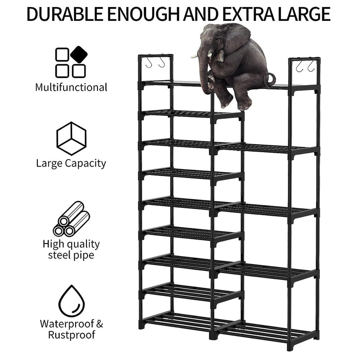 WOWLIVE 9 Tier Metal Shoe Rack,30-35 Pair Shelf Storage Organizer, Blk(Open Box)