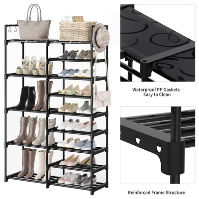 WOWLIVE 9 Tier Metal Shoe Rack,30-35 Pair Shelf Storage Organizer, Blk(Open Box)