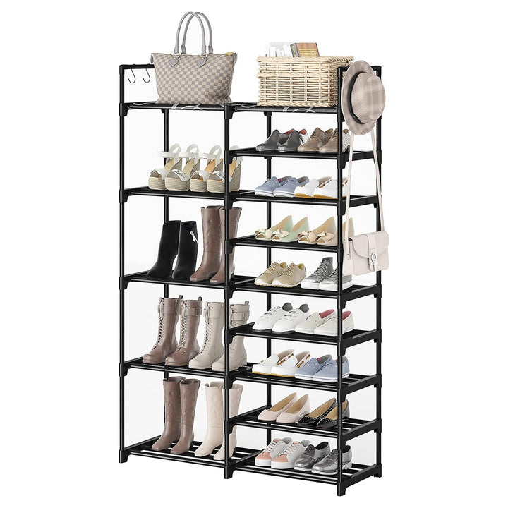 WOWLIVE 9 Tier Metal Shoe Rack, 30-35 Pair Shelf Organizer, Black (Used) - VMInnovations