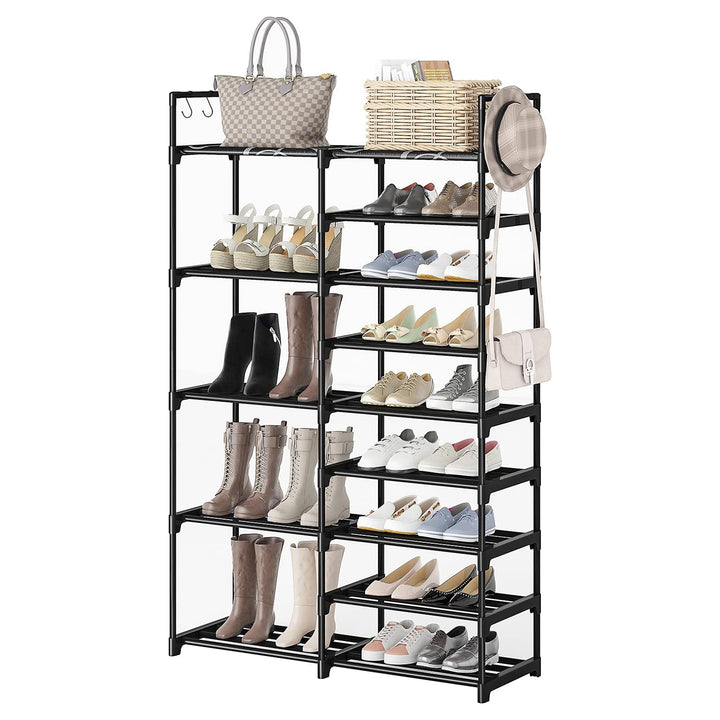 WOWLIVE 9 Tier Metal Shoe Rack, 30-35 Pair Shelf Organizer, Black (Used)