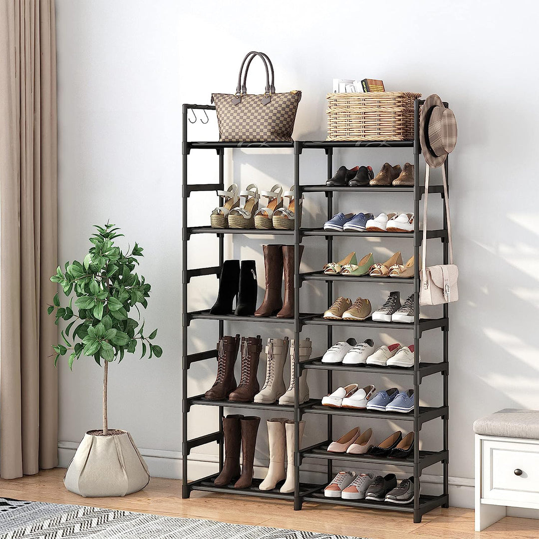 WOWLIVE 9 Tier Metal Shoe Rack, 30-35 Pair Shelf Organizer, Black (Used)