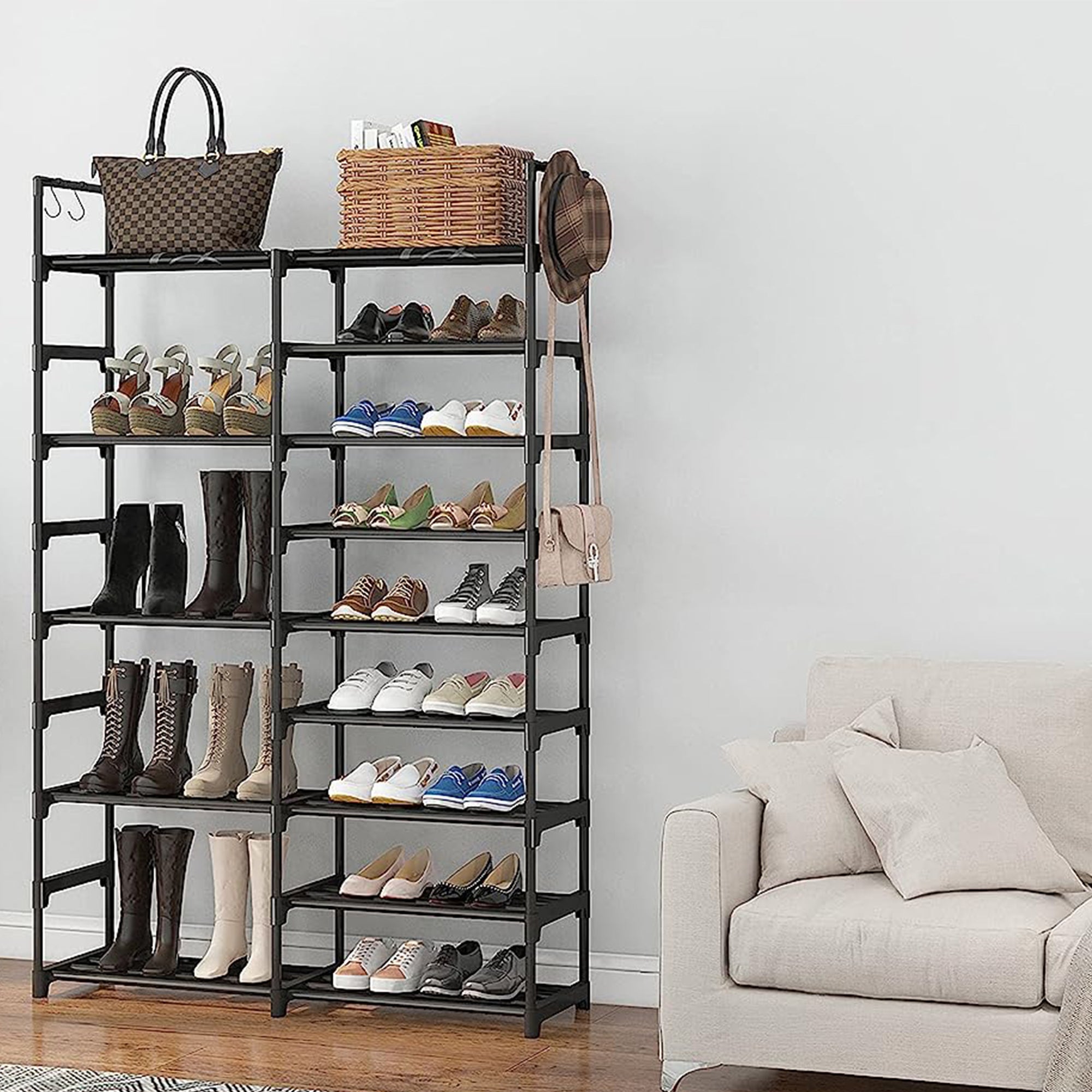 WOWLIVE 9 Tier Metal Shoe Rack,30-35 Pair Shelf Storage Organizer, Blk(Open Box) - VMInnovations