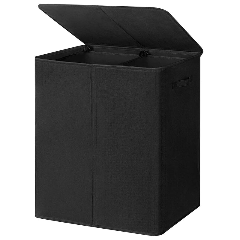 WOWLIVE 154L Fabric Double Hamper w/Lid and Removable Bags, Black (Open Box)