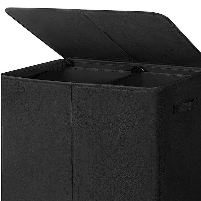 WOWLIVE 154L Fabric Double Hamper w/Lid and Removable Bags, Black (Open Box)