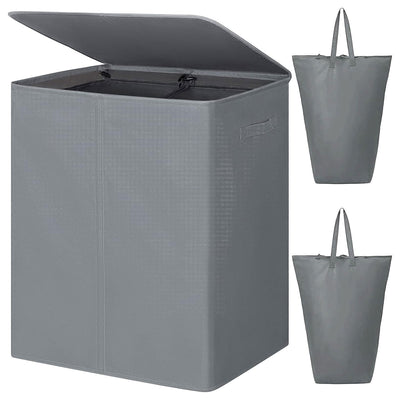 WOWLIVE 154L Fabric Double Laundry Hamper w/Lid & Removable Bags, Gray (Used)