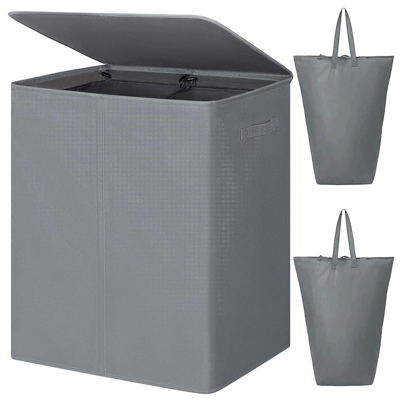 WOWLIVE 154L Fabric Double Laundry Hamper w/Lid & Removable Bags, Gray(Open Box)