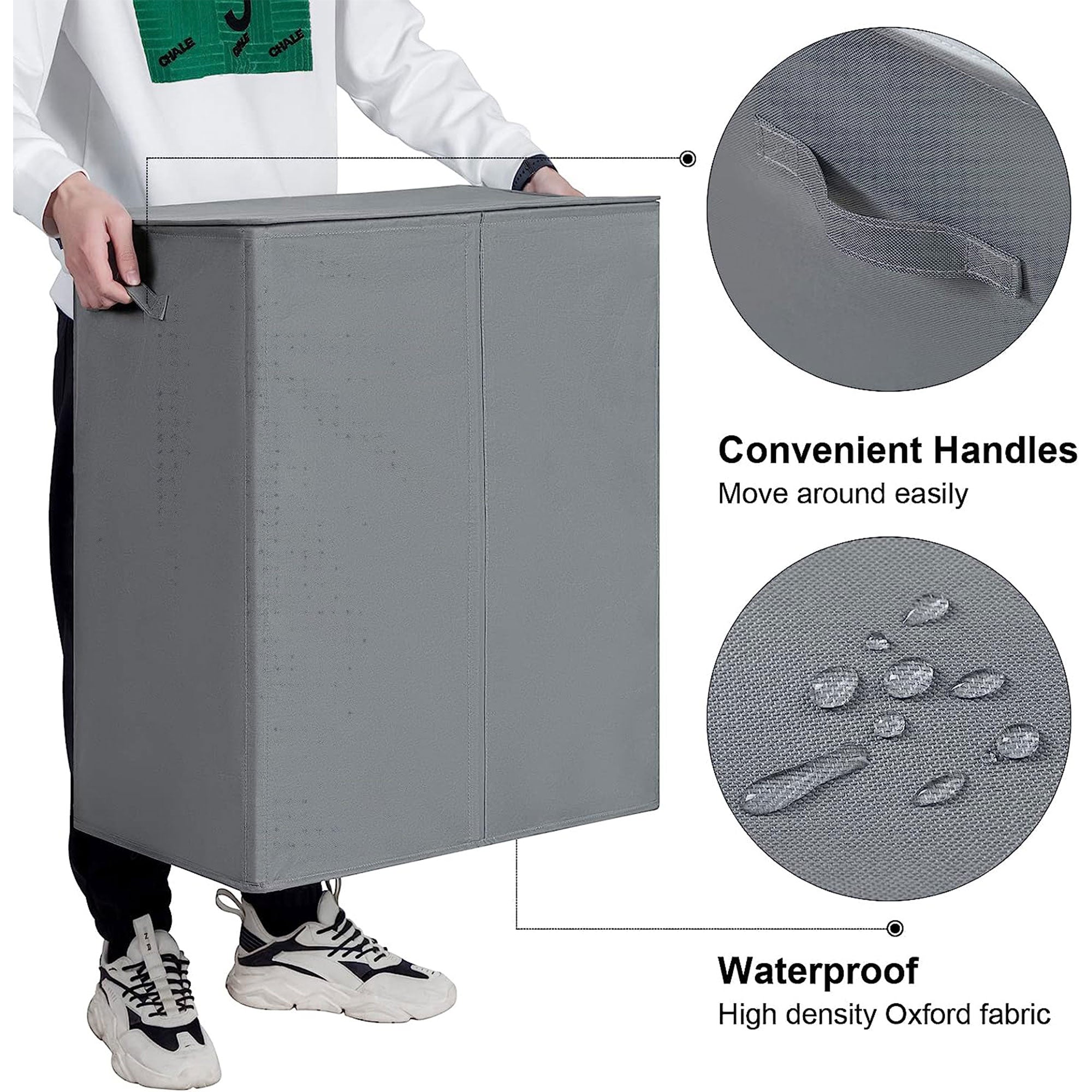 WOWLIVE 154L Fabric Double Laundry Hamper with Lid and Removable Bags, Gray - VMInnovations