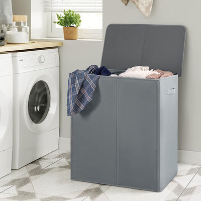 WOWLIVE 154L Fabric Double Laundry Hamper w/Lid & Removable Bags, Gray (Used)