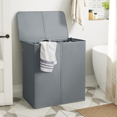 WOWLIVE 154L Fabric Double Laundry Hamper w/Lid & Removable Bags, Gray (Used)