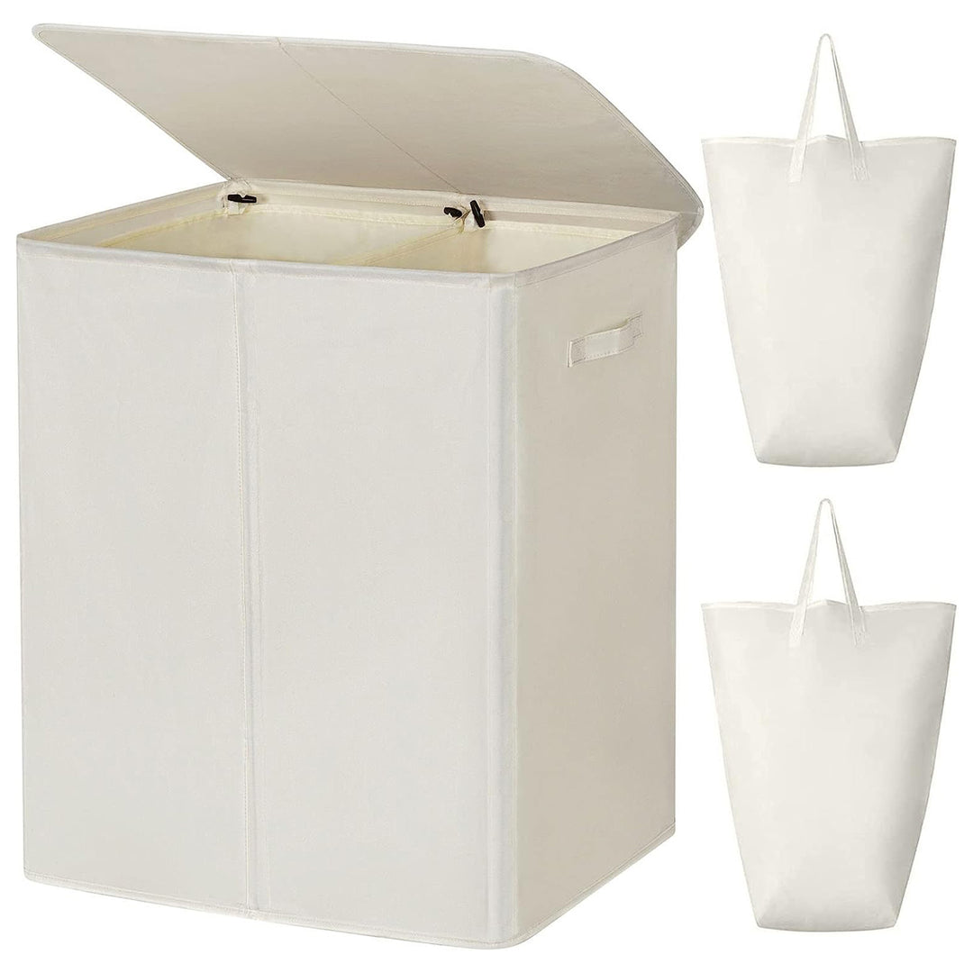 WOWLIVE 154L Double Laundry Hamper with Lid & Removable Bags, Beige (Open Box)