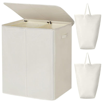 WOWLIVE 154L Fabric Double Laundry Hamper w/Lid and Removable Bags, Beige (Used)