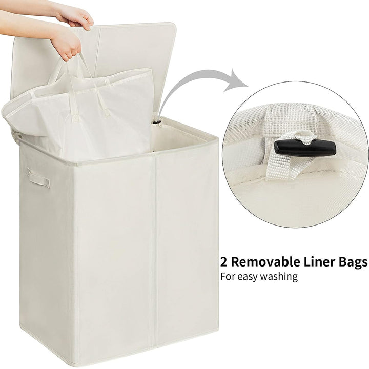 WOWLIVE 154L Double Laundry Hamper with Lid & Removable Bags, Beige (Open Box)