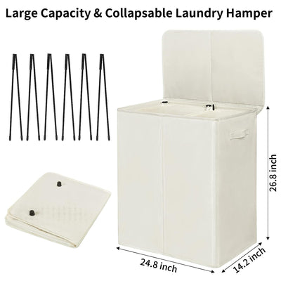 WOWLIVE 154L Double Laundry Hamper with Lid & Removable Bags, Beige (Open Box) - VMInnovations