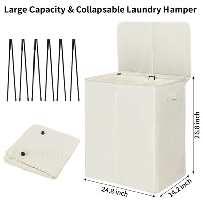 WOWLIVE 154L Double Laundry Hamper with Lid & Removable Bags, Beige (Open Box)