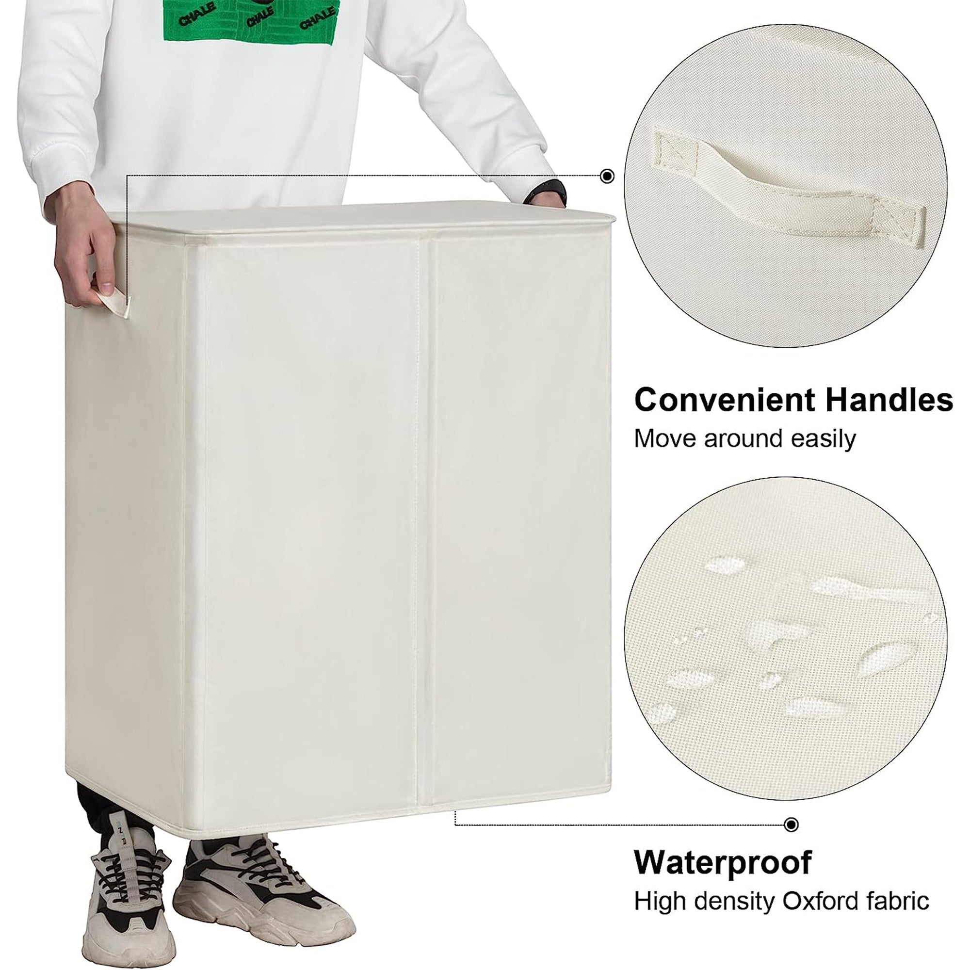 WOWLIVE 154L Double Laundry Hamper with Lid & Removable Bags, Beige (Open Box) - VMInnovations