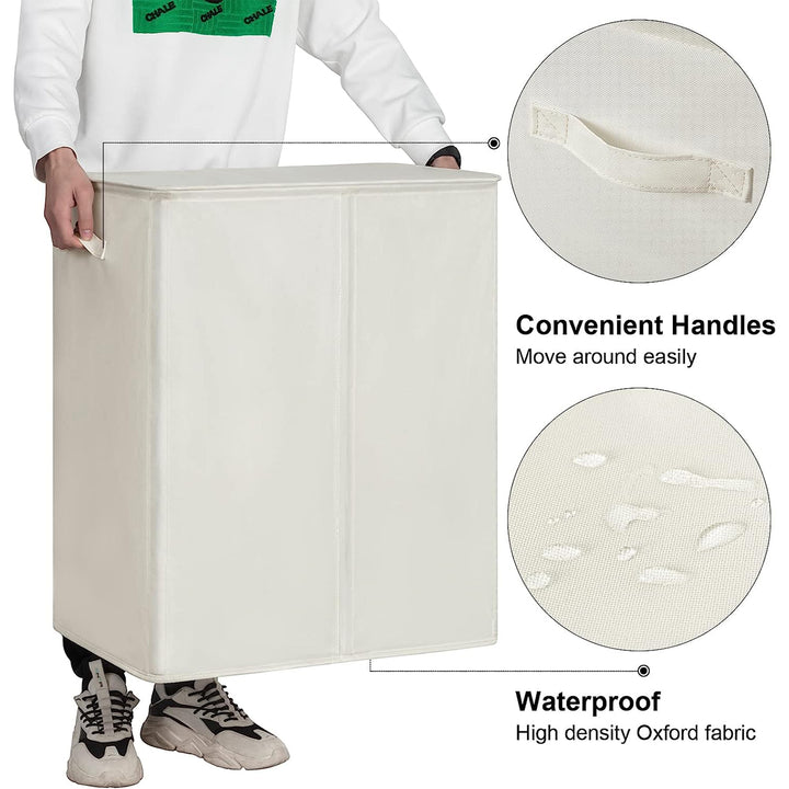 WOWLIVE 154L Double Laundry Hamper with Lid & Removable Bags, Beige (Open Box)