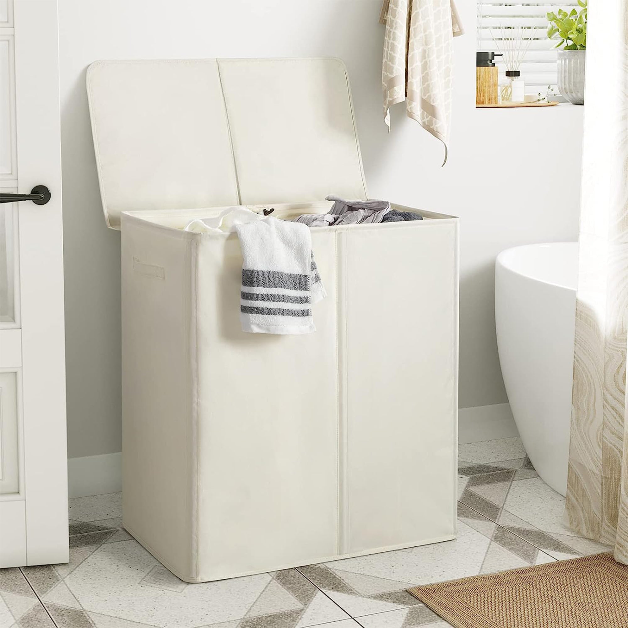 WOWLIVE 154L Fabric Double Laundry Hamper w/Lid and Removable Bags, Beige (Used) - VMInnovations