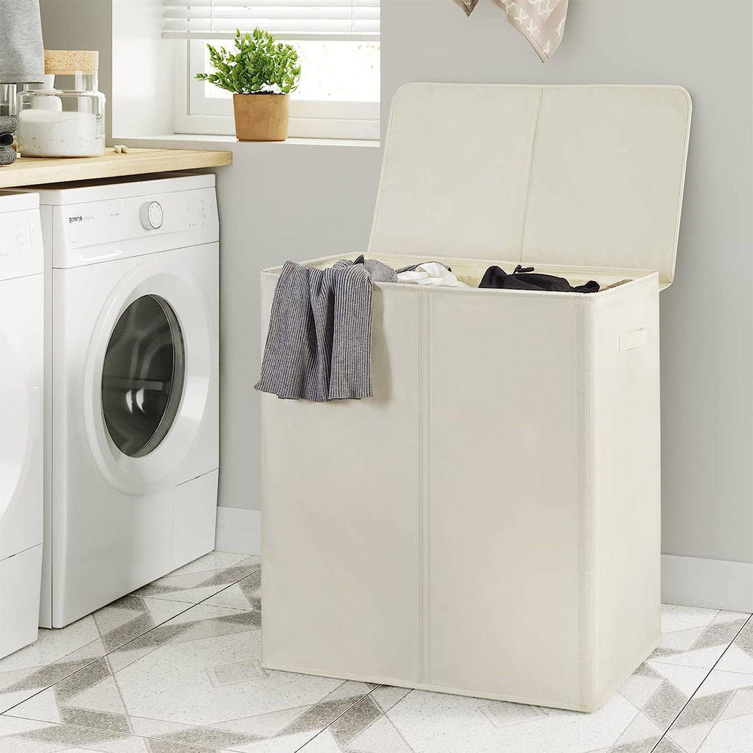 WOWLIVE 154L Double Laundry Hamper with Lid & Removable Bags, Beige (Open Box)