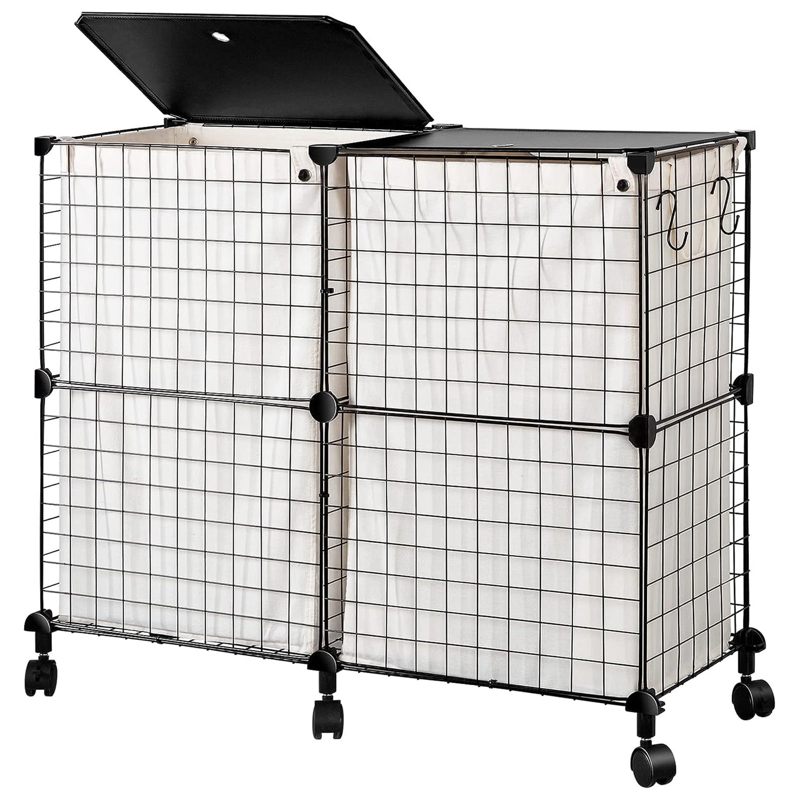 WOWLIVE Double 144L Iron Laundry Hamper w/Lid, Wheels,& Removable Bags(Open Box) - VMInnovations