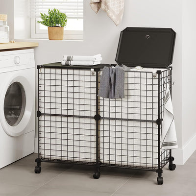 WOWLIVE Double 144L Iron Laundry Hamper w/Lid, Wheels,& Removable Bags(Open Box) - VMInnovations